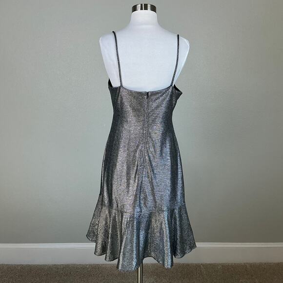 Silver Metallic Sleeveless Midi Sheath Cocktail Dress Size 10 Nightway Cowl Neck - Picture 6 of 13